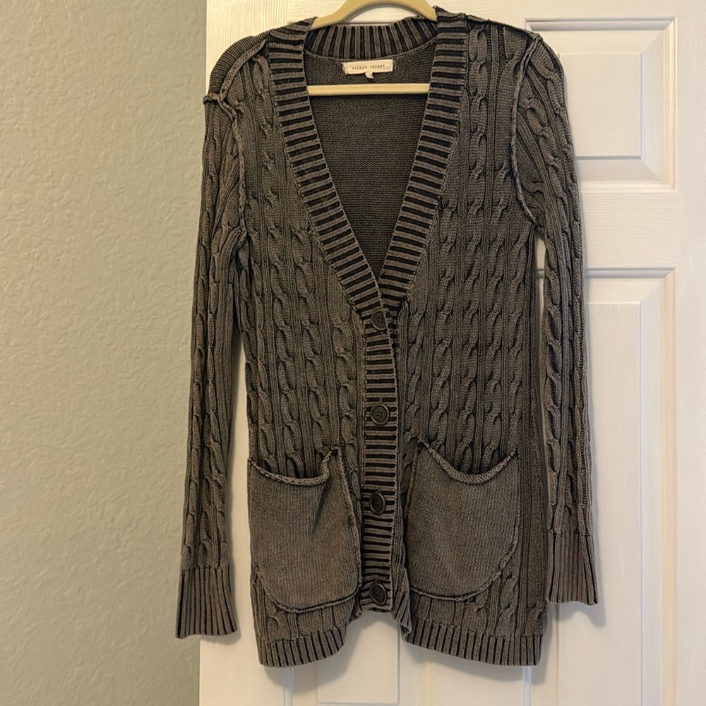 Gray cardigan sweater, gilded intent, made by buckle size small new without tags